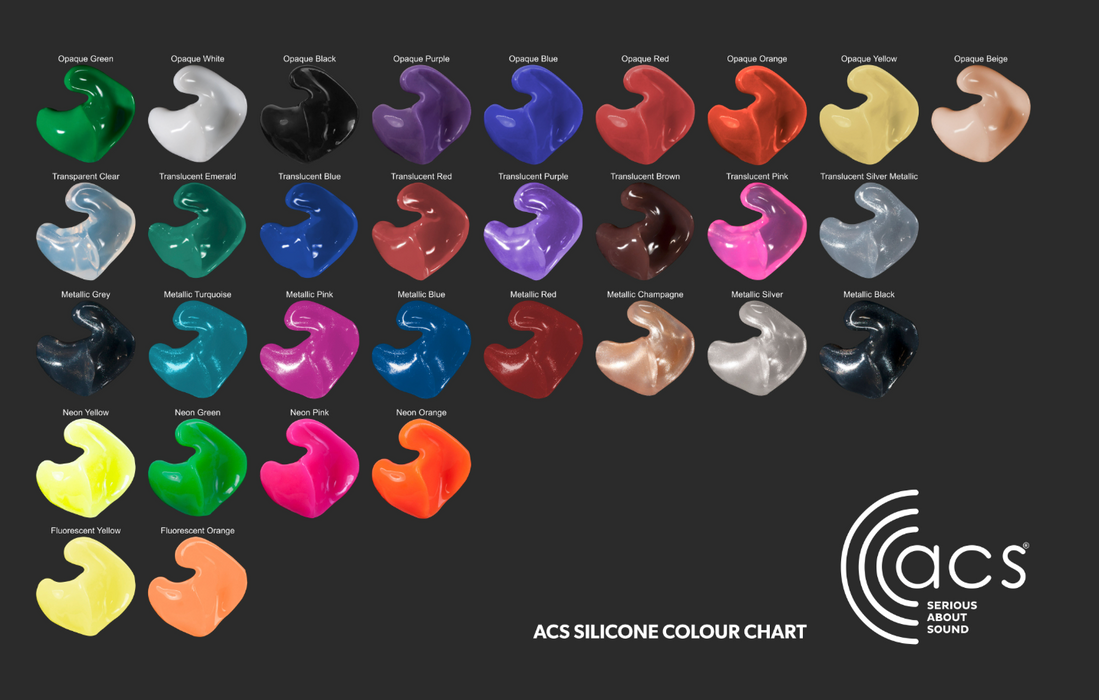Color chart of ACS silicone earplugs.