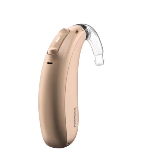 Phonak Sky Lumity hearing aid behind-the-ear for strong speech clarity and hearing from a distance, available for an in clinic demo in Ontario.