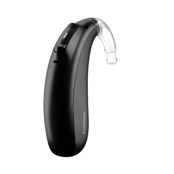 Phonak Sky Lumity hearing aid behind-the-ear for strong speech clarity and hearing from a distance, available for an in clinic demo in Ontario.