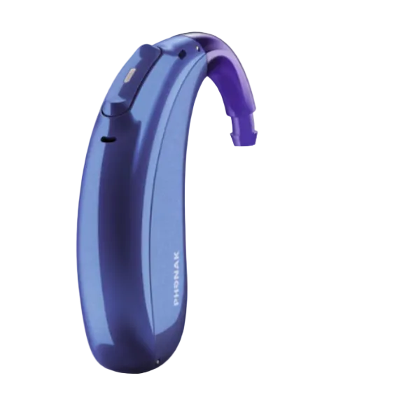 Phonak Sky Lumity hearing aid behind-the-ear for strong speech clarity and hearing from a distance, available for an in clinic demo in Ontario.