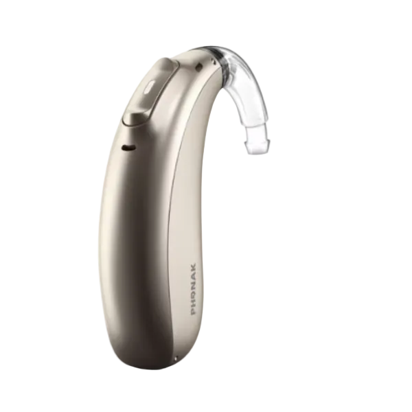 Phonak Sky Lumity hearing aid behind-the-ear for strong speech clarity and hearing from a distance, available for an in clinic demo in Ontario.