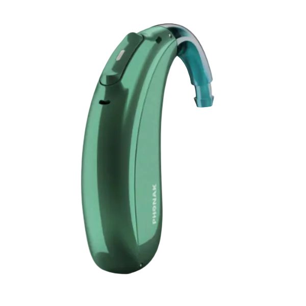 Phonak Sky Lumity hearing aid behind-the-ear for strong speech clarity and hearing from a distance, available for an in clinic demo in Ontario.