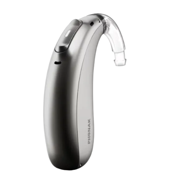 Phonak Sky Lumity hearing aid behind-the-ear for strong speech clarity and hearing from a distance, available for an in clinic demo in Ontario.