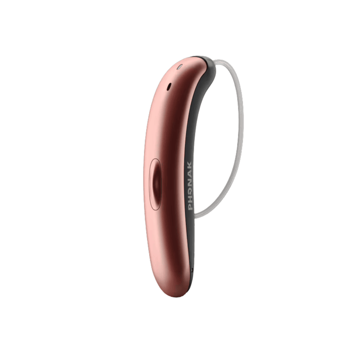 Phonak Slim Lumity hearing aid receiver-in-canal for better speech understanding in noise and more comfortable sleeker fit for those who use glasses, available for an in clinic demo in Ontario.