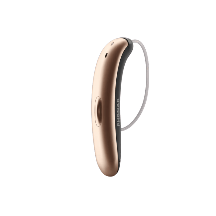 Phonak Slim Lumity hearing aid receiver-in-canal for better speech understanding in noise and more comfortable sleeker fit for those who use glasses, available for an in clinic demo in Ontario.