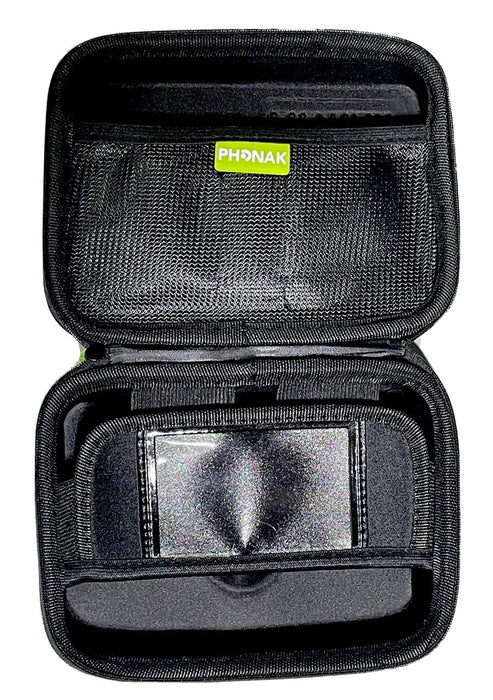 Phonak Travel Case for hearing aids, hearing aid chargers, hearing aid accessories, and filters.