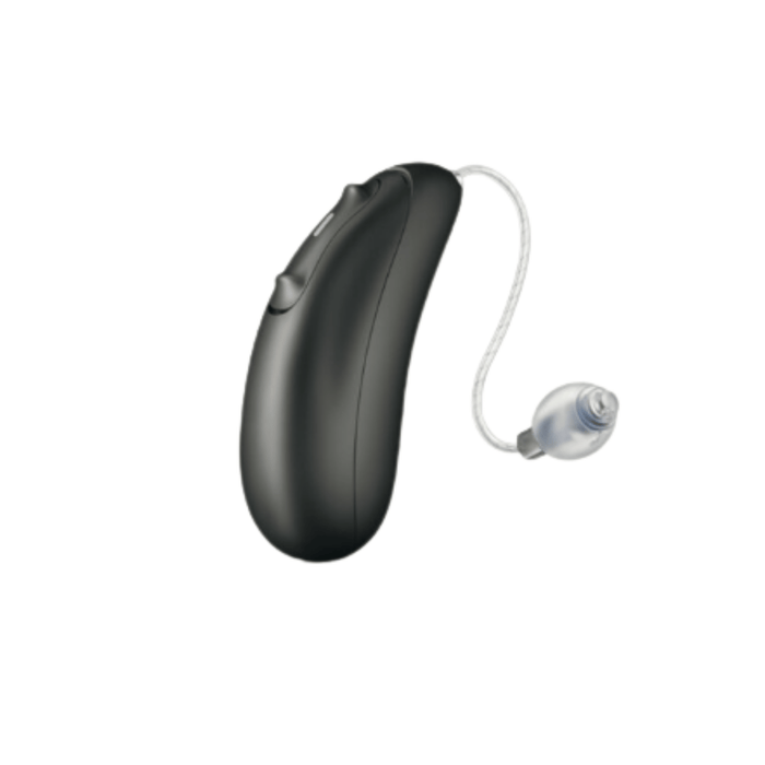 Unitron Blu Moxi rechargeable telecoil hearing aid for speech clarity and balanced hearing, available for an in clinic demo in Ontario.