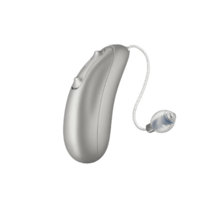 Unitron Blu Moxi rechargeable telecoil hearing aid for speech clarity and balanced hearing, available for an in clinic demo in Ontario.