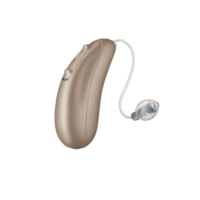 Unitron Blu Moxi rechargeable telecoil hearing aid for speech clarity and balanced hearing, available for an in clinic demo in Ontario.