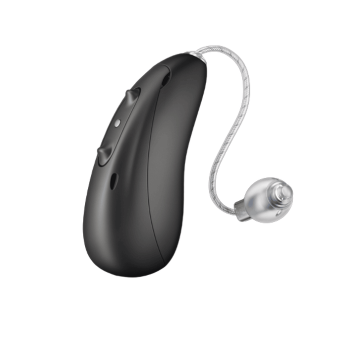 Unitron Smile Moxi rechargeable hearing aid for the clearest speech and balanced hearing, available for an in clinic demo in Ontario.