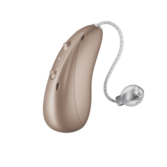 Unitron Smile Moxi rechargeable hearing aid for the clearest speech and balanced hearing, available for an in clinic demo in Ontario.