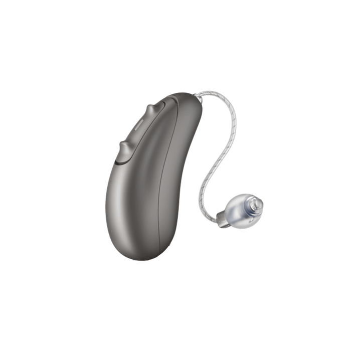 Unitron Vivante Moxi rechargeable hearing aid for clear speech and balanced hearing, available for an in clinic demo in Ontario.
