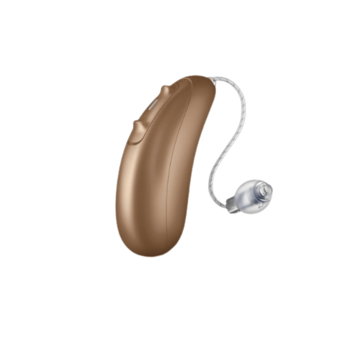Unitron Vivante Moxi rechargeable telecoil hearing aid for clear speech and balanced hearing, available for an in clinic demo in Ontario.