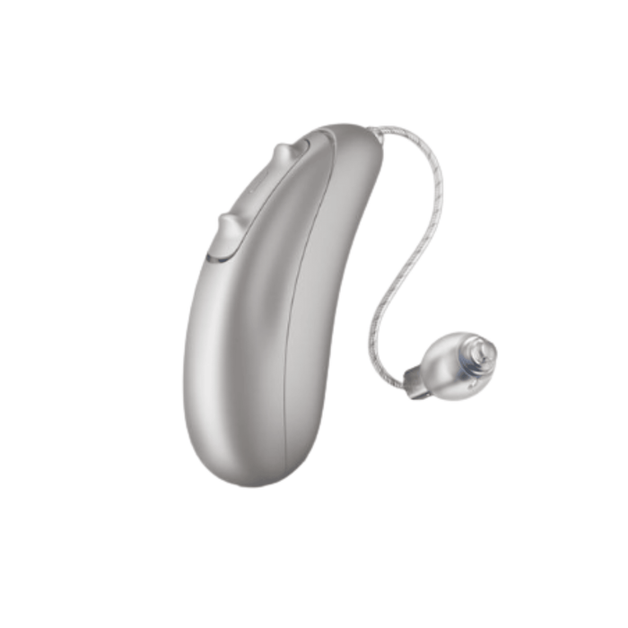 Unitron Vivante Moxi rechargeable telecoil hearing aid for clear speech and balanced hearing, available for an in clinic demo in Ontario.