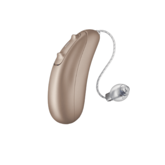 Unitron Vivante Moxi rechargeable telecoil hearing aid for clear speech and balanced hearing, available for an in clinic demo in Ontario.