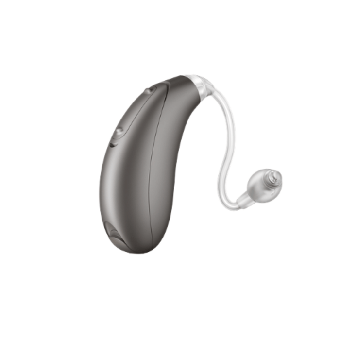 Unitron Vivante Stride BTE rechargeable power hearing aid for clear speech and balanced hearing, available for an in clinic demo in Ontario.