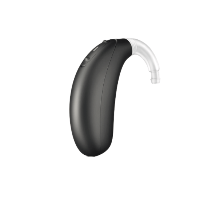 Unitron Vivante Stride BTE rechargeable power hearing aid for clear speech and balanced hearing, available for an in clinic demo in Ontario.