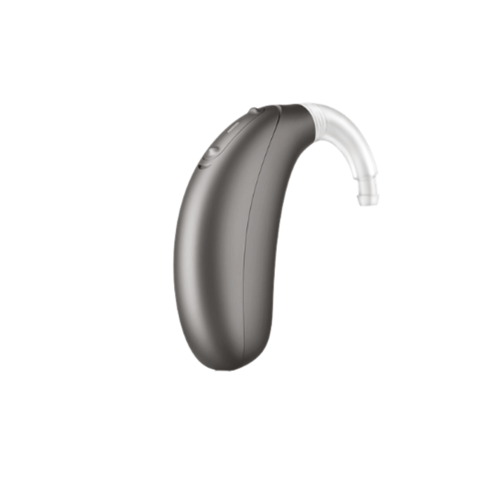 Unitron Vivante Stride BTE rechargeable power hearing aid for clear speech and balanced hearing, available for an in clinic demo in Ontario.