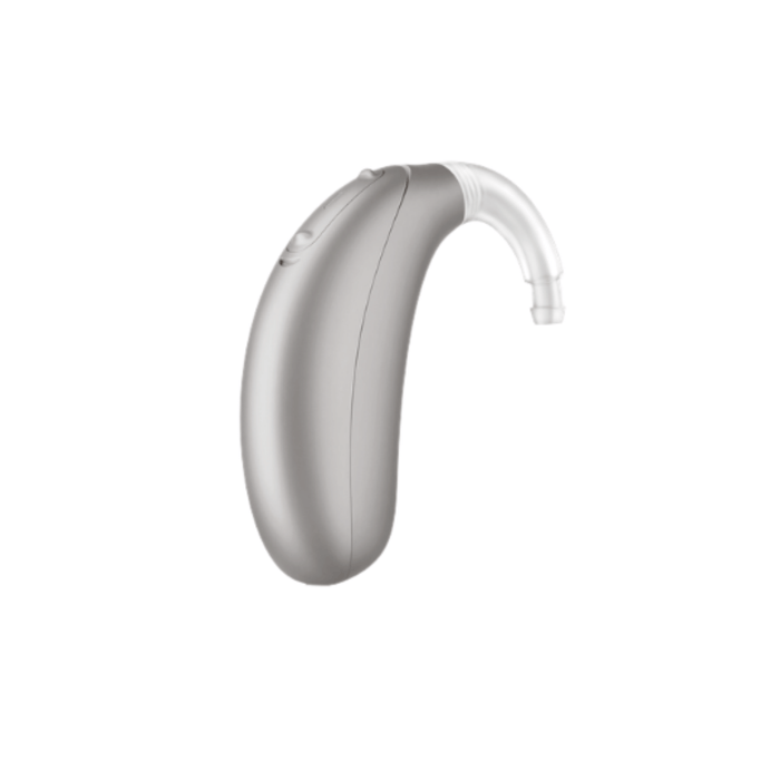 Unitron Vivante Stride BTE rechargeable power hearing aid for clear speech and balanced hearing, available for an in clinic demo in Ontario.