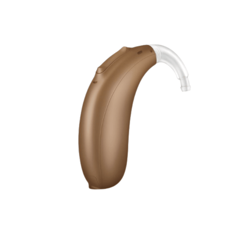 Unitron Vivante Stride battery operated super power hearing aid with telecoil for clear speech and balanced hearing, available for an in clinic demo in Ontario.