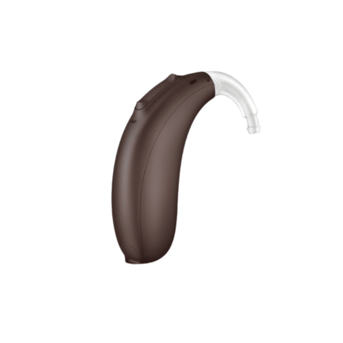 Unitron Vivante Stride battery operated super power hearing aid with telecoil for clear speech and balanced hearing, available for an in clinic demo in Ontario.