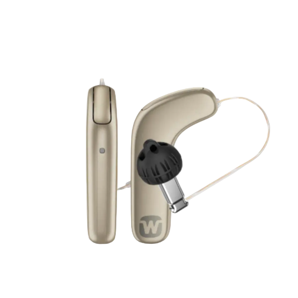 Widex Moment SmartRIC 440 hearing aid receiver-in-canal for natural speech clarity, a sleek behind-the-ear fit, and tinnitus treatment, available for an in clinic demo in Ontario.