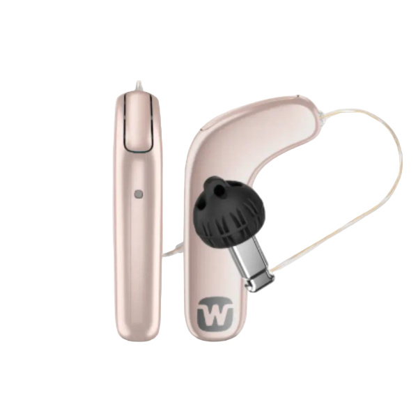 Widex Moment SmartRIC 440 hearing aid receiver-in-canal for natural speech clarity, a sleek behind-the-ear fit, and tinnitus treatment, available for an in clinic demo in Ontario.
