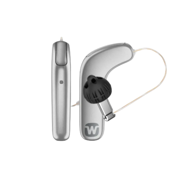 Widex Moment SmartRIC 440 hearing aid receiver-in-canal for natural speech clarity, a sleek behind-the-ear fit, and tinnitus treatment, available for an in clinic demo in Ontario.