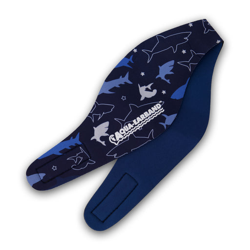 Aqua Earband Headband Navy Shark Print / Blue