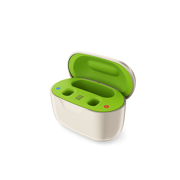 The Phonak Charger Case Go is an inductive hearing aid charger for Phonak Audeo P-RL and Phonak Audeo L-RL (Life) model hearing aids.