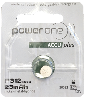 PowerOne ACCU Plus p312 Rechargeable Hearing Aid Battery for Siemens.