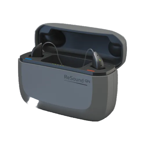 The ReSound Sensia Premium Charger is a robust charging station for rechargeable ReSound Sensia hearing aids.