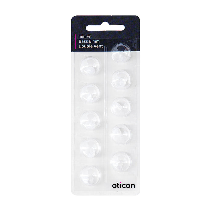Oticon miniFit Bass 8mm Double Vent Dome Piece in new 2020 Packaging