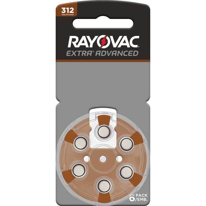 Rayovac Extra Advanced Size 312 Hearing Aid Batteries 6 Pack 2018 Packaging