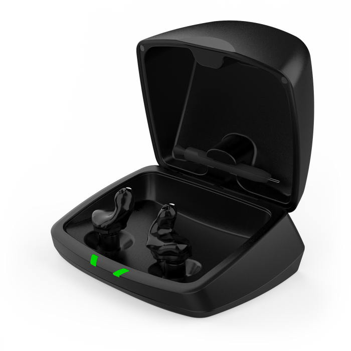 Starkey Custom Charger Open Lid with Black Shell Custom Hearing Aids SE